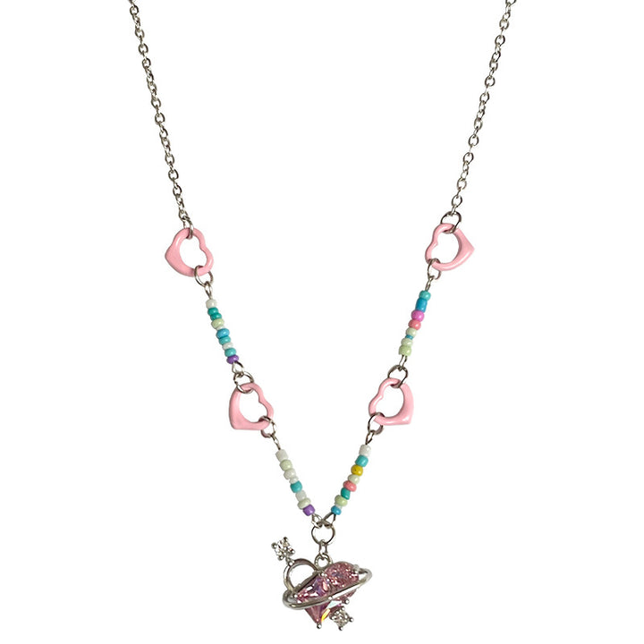 Collier de coeur de couture perlé coloré