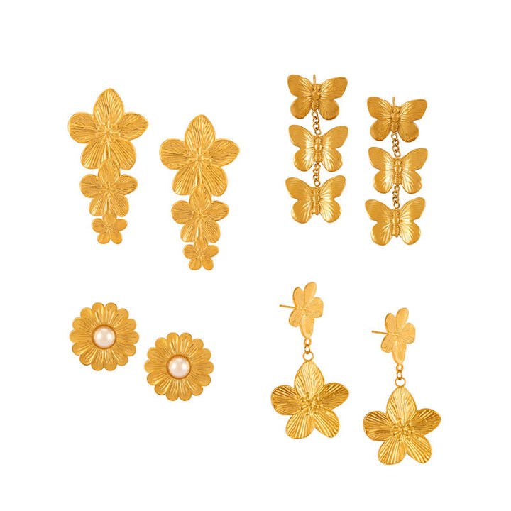 Personalized Texture Pendant Retro Titanium Steel Gold-plated Stud Earring