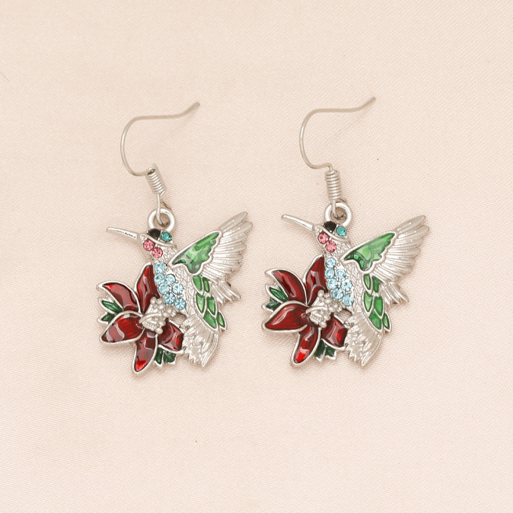 Kleurrijke kolibrie Volledige diamant hanger oorbellen