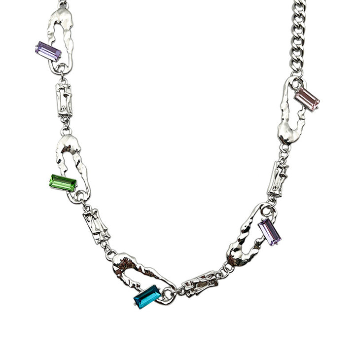Sweet Cool Personality Colorful Crystals Stitching Pin Necklace