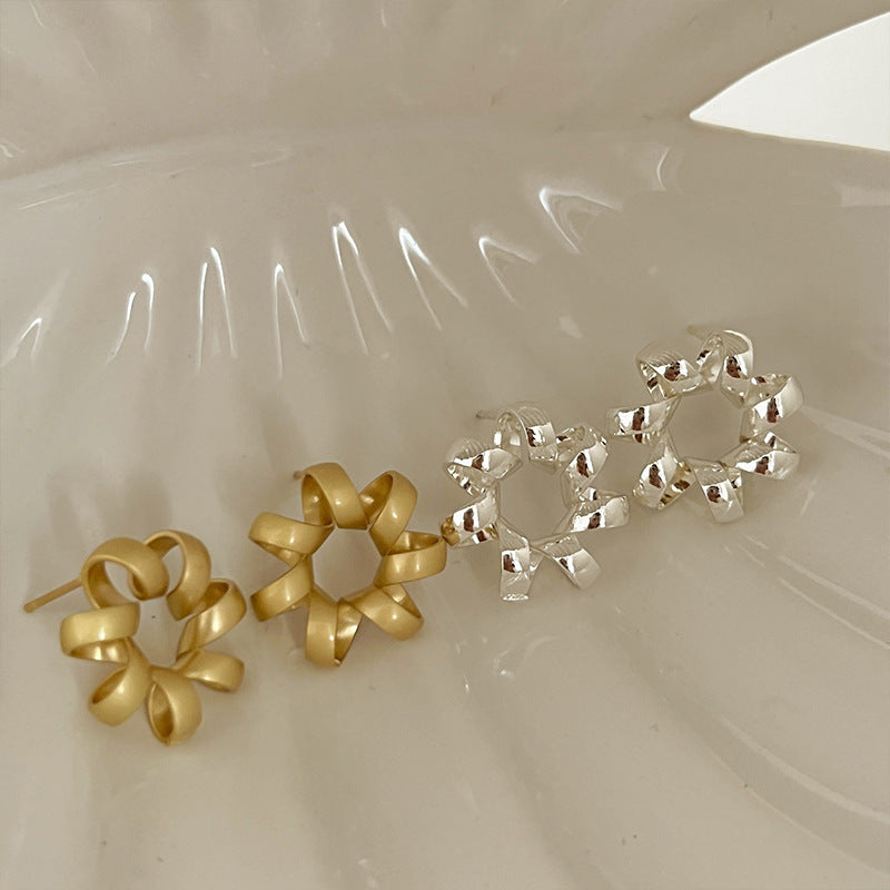 Mode sieraden twist bloemenring zilveren naald holle sterren stud oorbellen