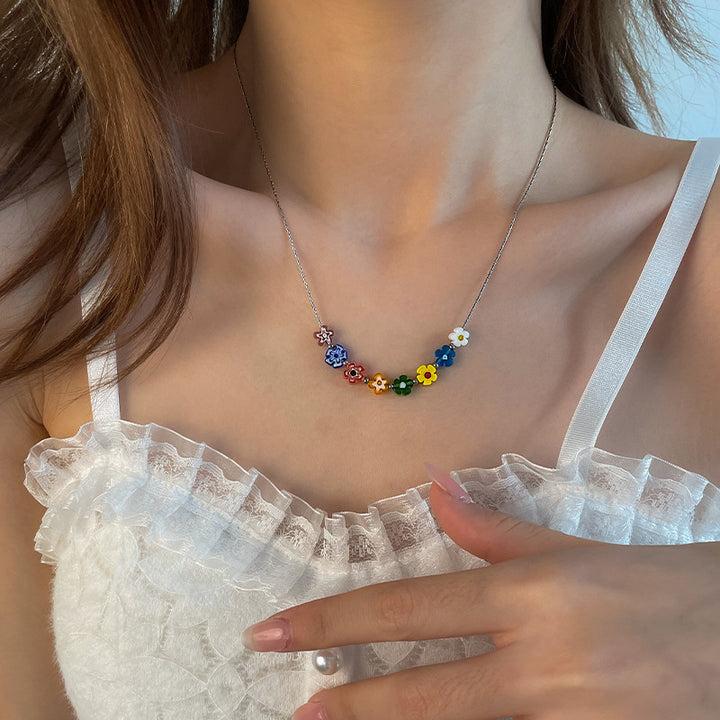 Women's Adjustable Glass Flower Necklace