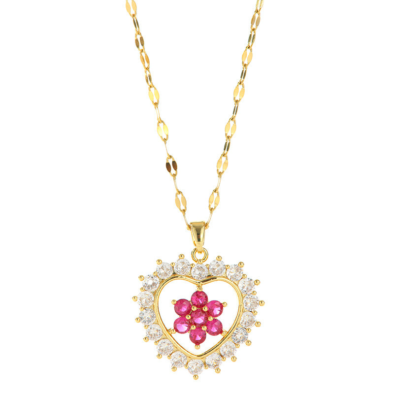 Дизайн любящий сердце Циркон Цветок Титановый стальное ожерелье для женщин