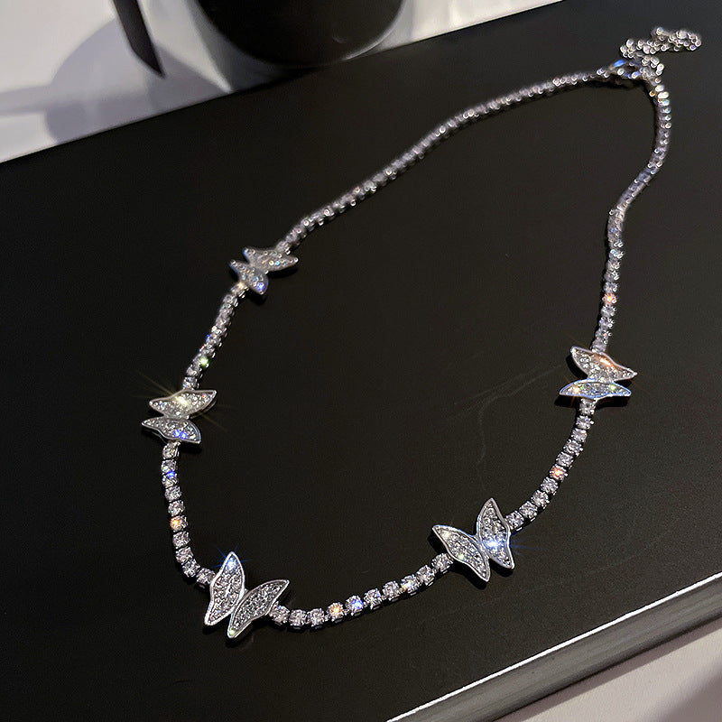 Simple Graceful Full Diamond Butterfly Micro Zircon-laid Necklace