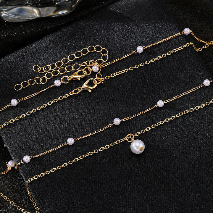 Bijuterii de modă pentru femei Pandantiv de perle pentru femei Colier cu două straturi de aur Colier de perle de aur pentru femei