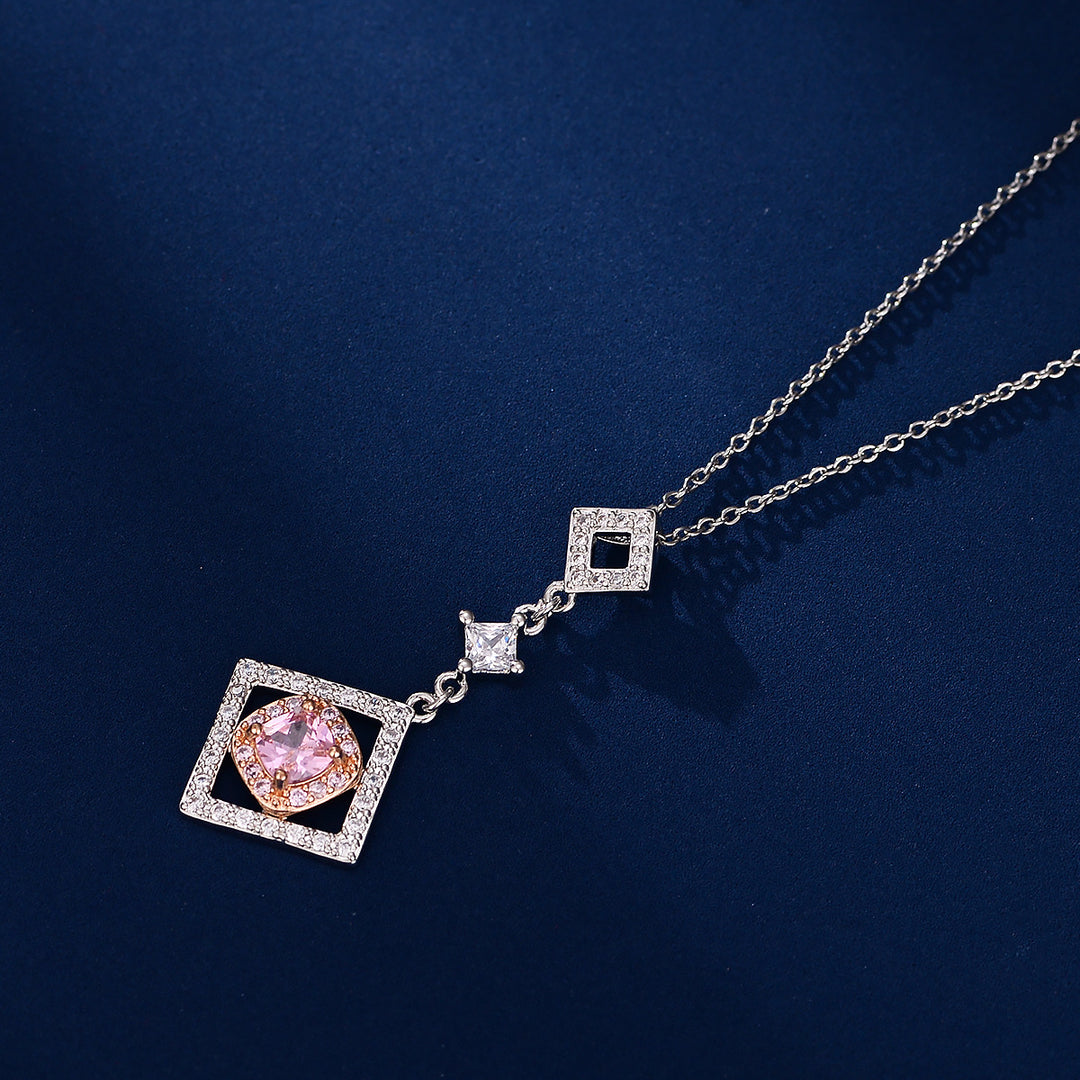Square Diamond Pendant Necklace For Women Elegant