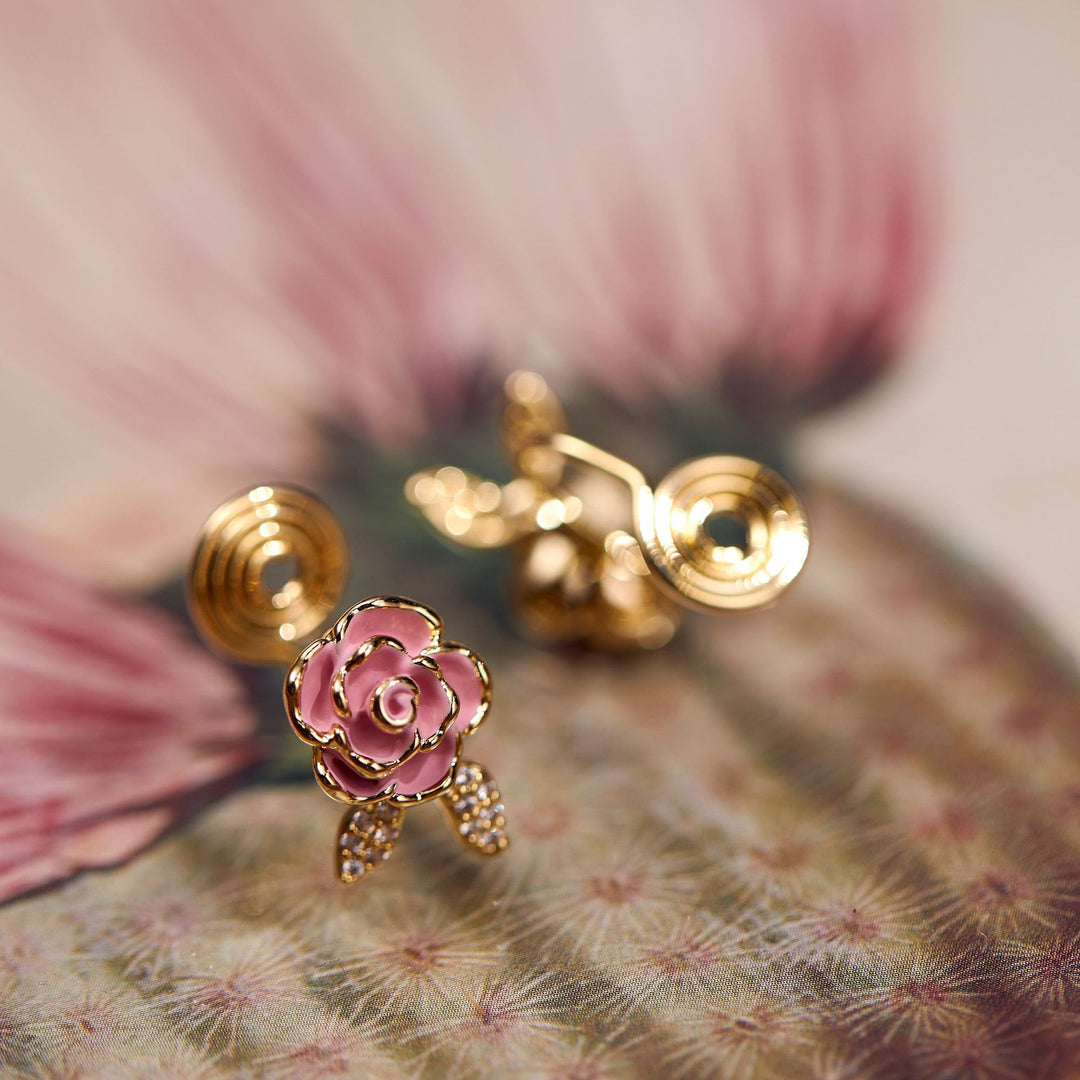 Micro -zircon încrustat cu urechi de trandafir și inel