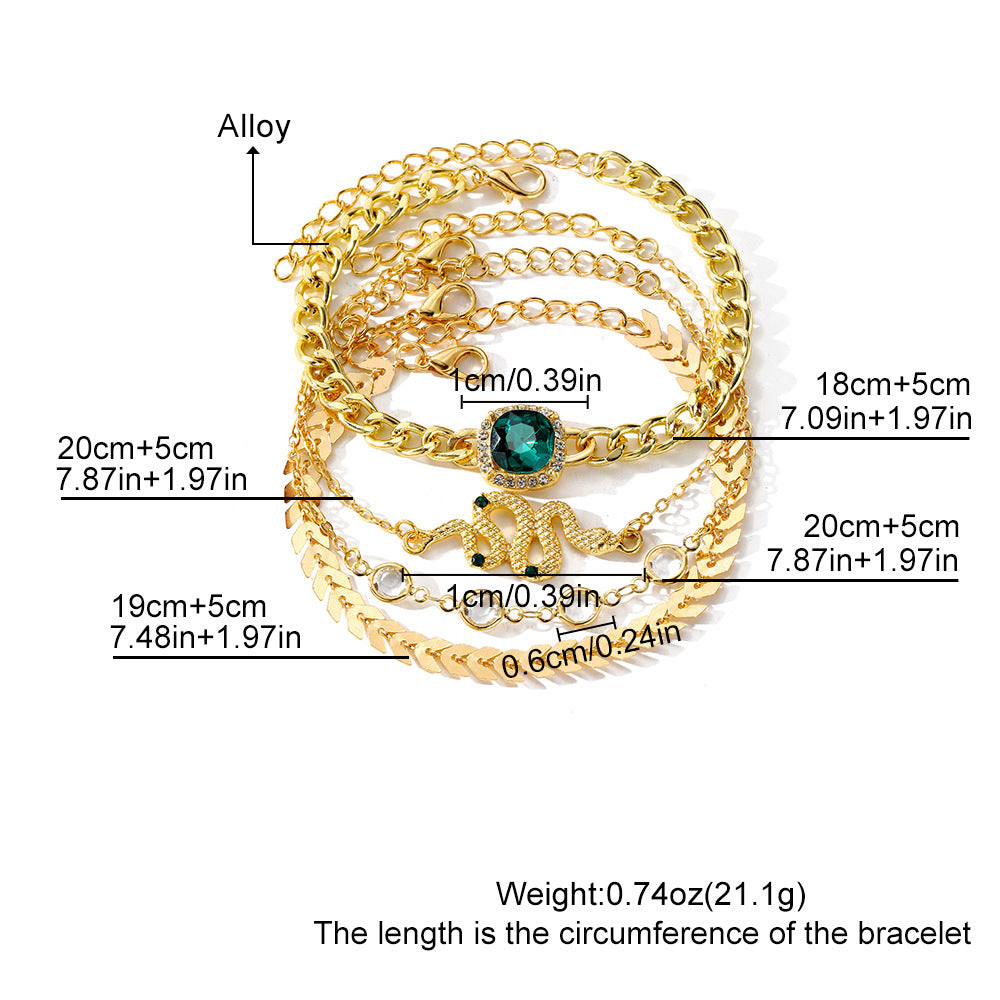 Emerald Square Diamond Bracelet Niche Snake-vormig