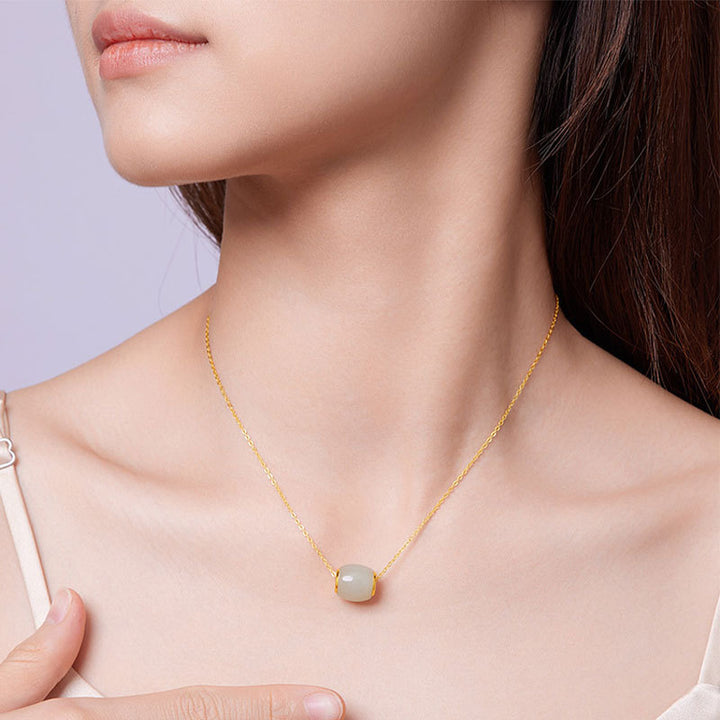 Hetian Jade Sterling Silver Necklace Lulutong Pendant Women's Lucky Pärlor