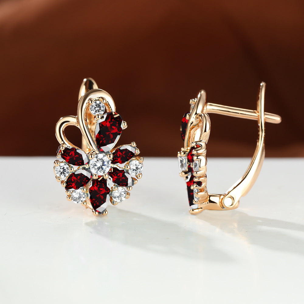 Rose Ring Colorful Flower Drop-shaped Zircon Earrings