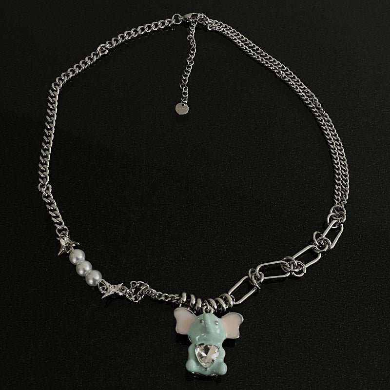 Love Elephant Stitching Pearl Necklace