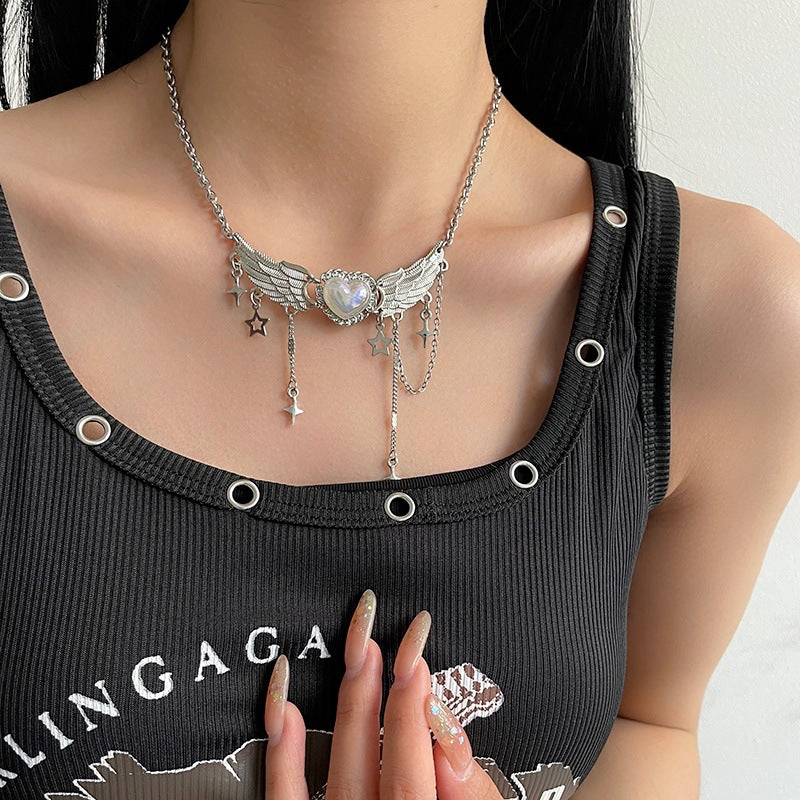 Heart Wings Stitching XINGX Tassel Necklace