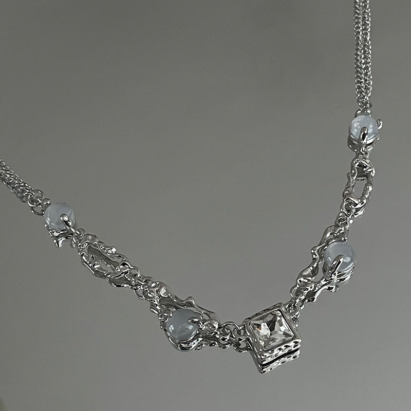 Sweet Cool Personality Square Diamond Pin Necklace
