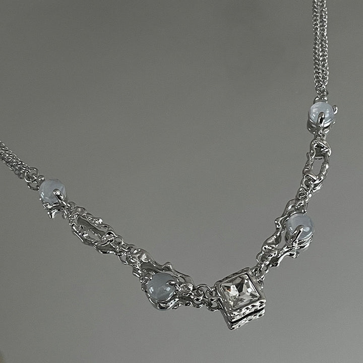 Sweet Cool Personality Square Diamond Pin Necklace