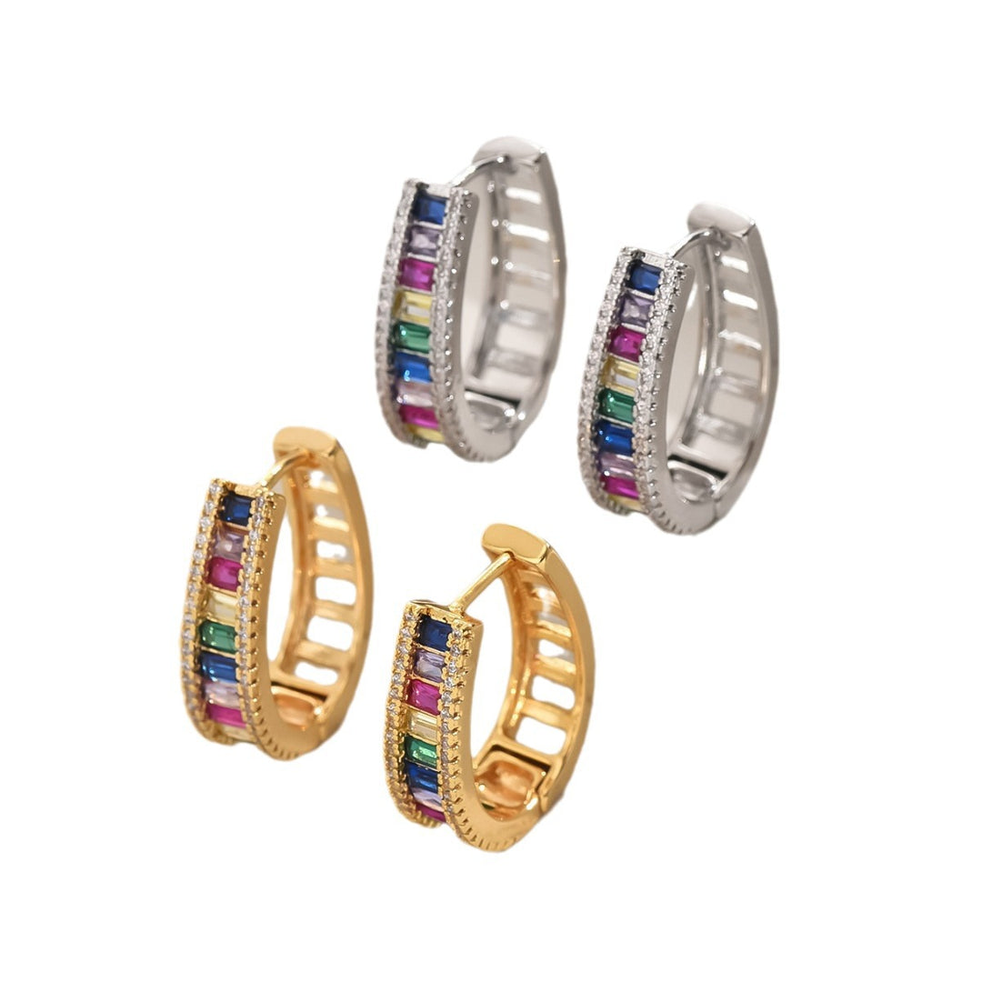 Fashion Colorful Zircon Geometric Earrings For Women