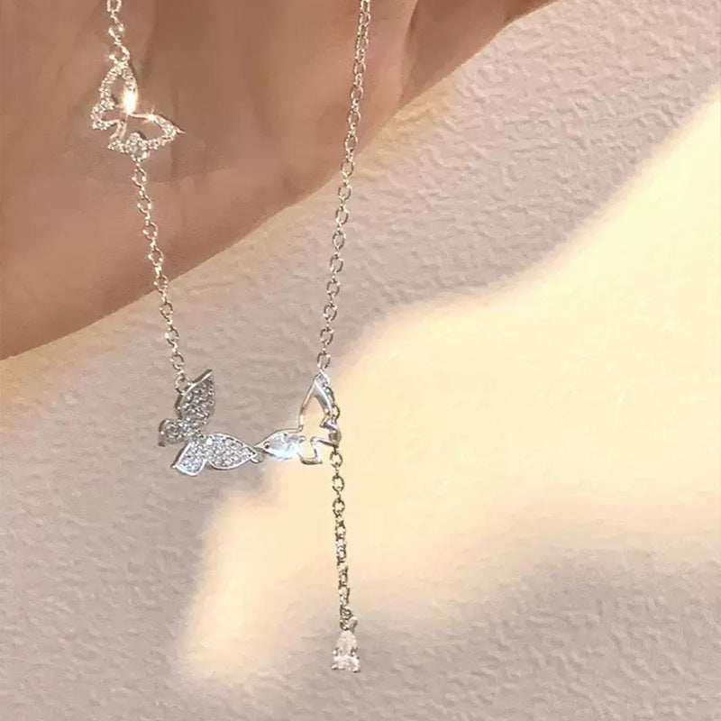 Butterfly Necklace Female Accessories S925 Sterling Silver Light Luxury Minority Ins
