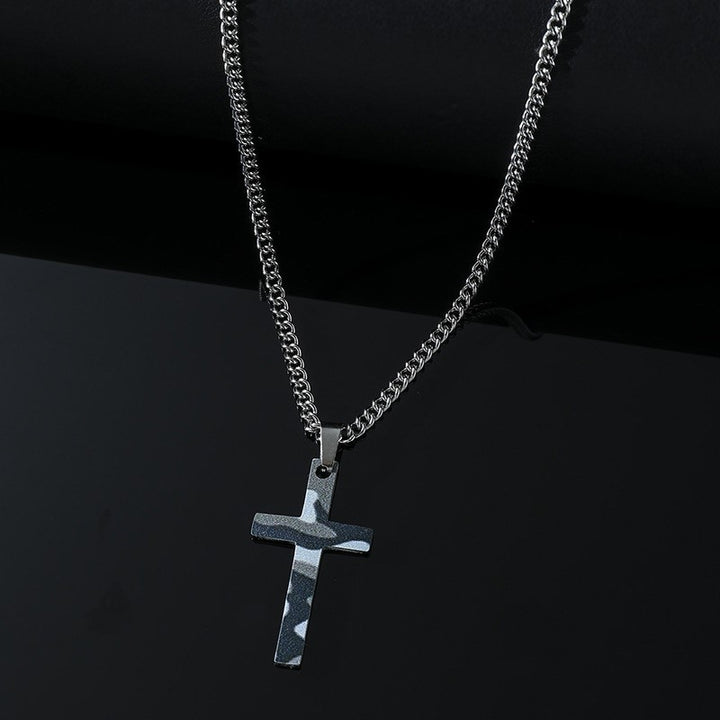 Stainless Steel Camouflage Laser Cross Pendant Men's Necklace