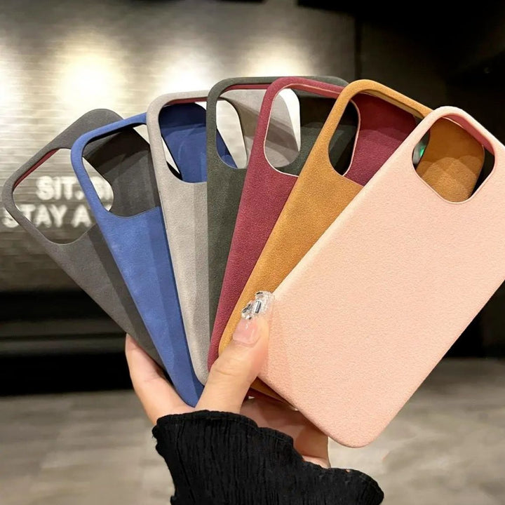 NOUVEAU Étui de téléphone en daim de couleur unie de haute qualité