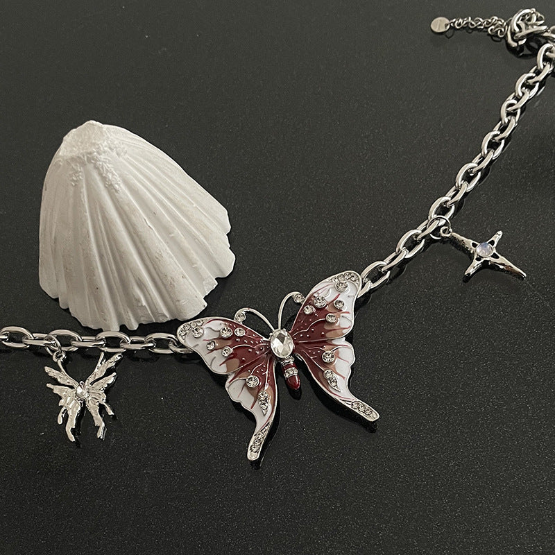 Exaggerated Heavy Industry Red Butterfly Necklace