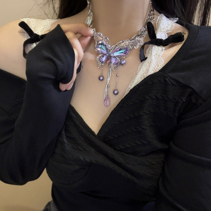 Jewelry Heavy Industry Purple Butterfly Necklace