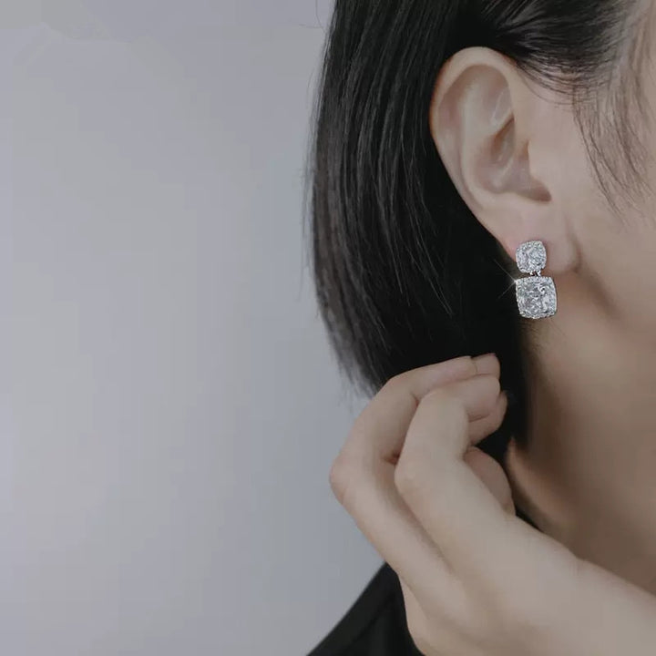 Square Shiny Zircon Stud Earrings Luxury Women