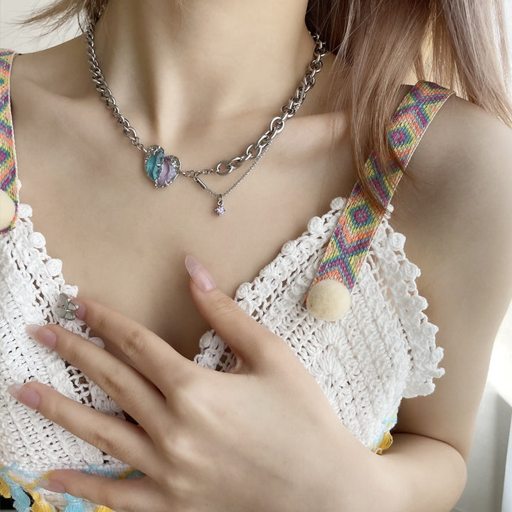 Sweet Cool Two-tone Heart-shaped Multi-part Necklace