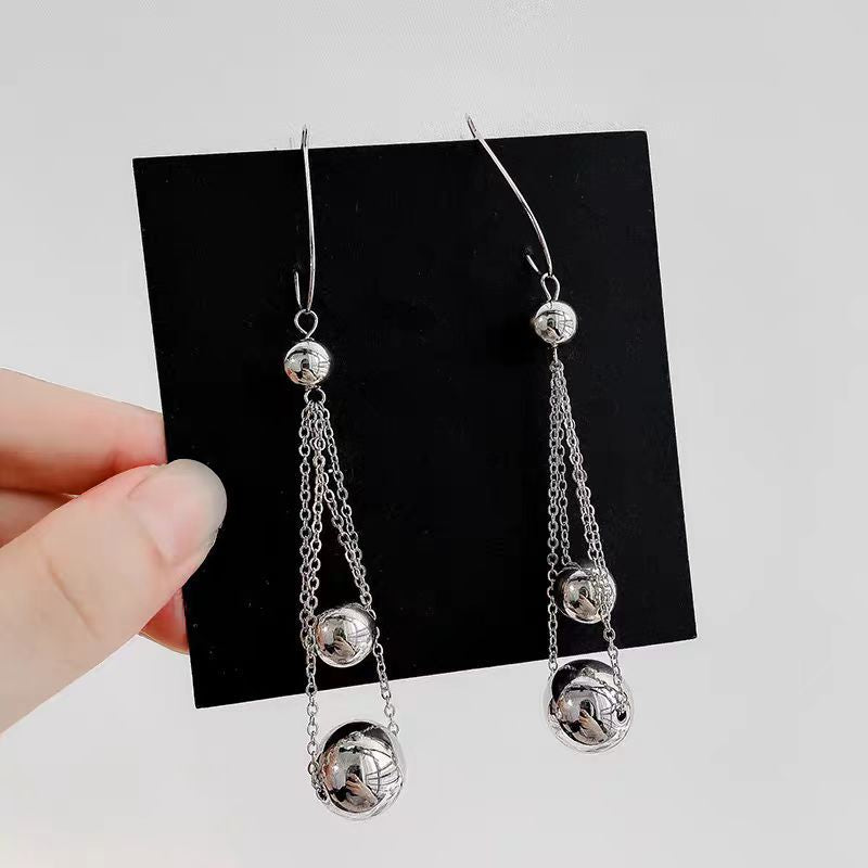 Korean Style Personalized Metal Beads Tassel Earrings Long