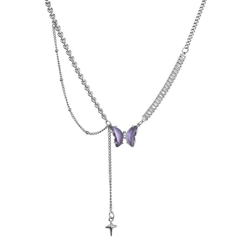 Collana zircone a catena di farfalla viola