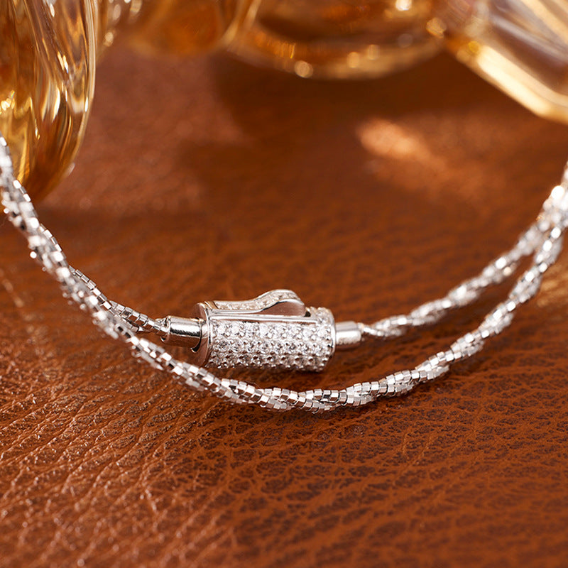 S925 Sterling Silver Necklace Women's Light Luxury Advanced Chain Design Micro Inlaid Zircon Hemp Flowers Chain