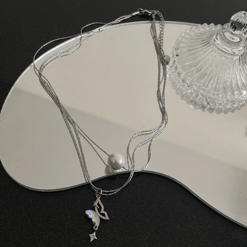 Spesiell interesse Design Butterfly Pearl Multi-Layer halskjede
