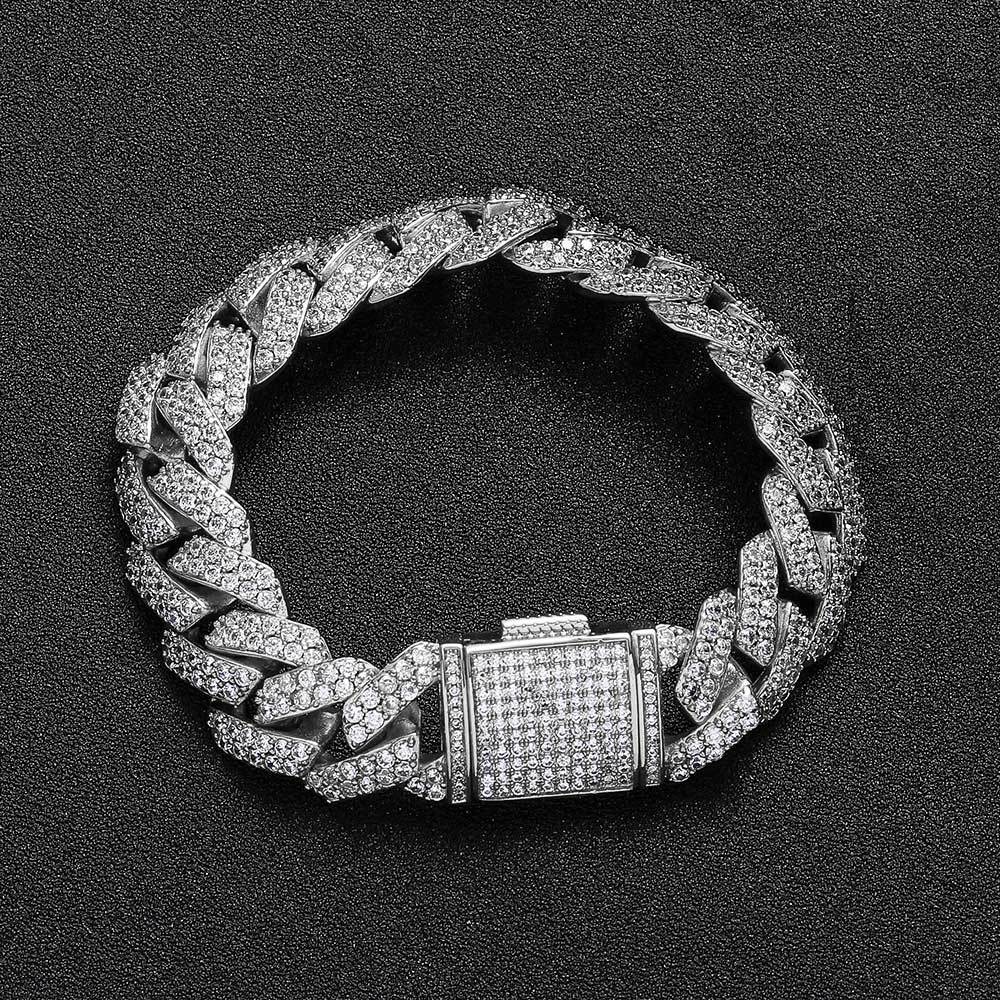 15mm Flip Buckle Double Row Zircon Rhombus Cuban Bracelet