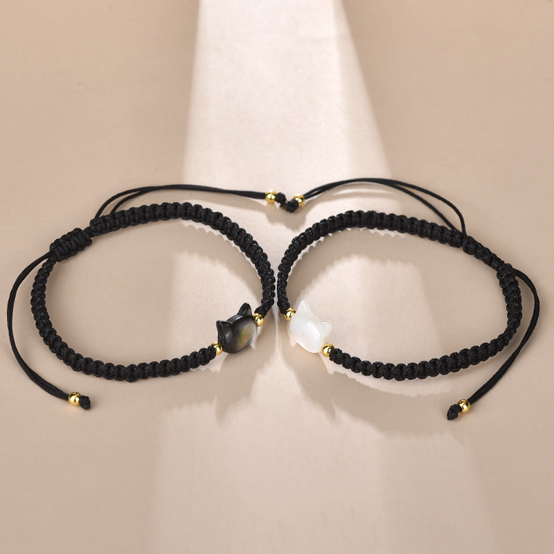 Design Female Shell Black Cat Hand Weaving Bracelet