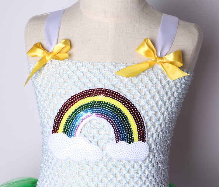 فستان الأميرة من شبكة الغزل بألوان قوس قزح للأطفال