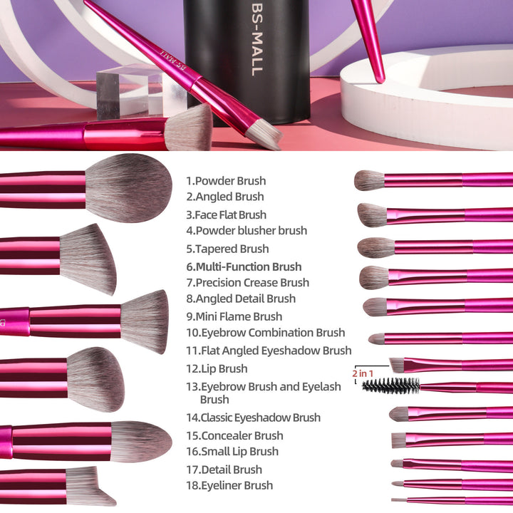 18 Brilliant Red Makeup Brushes Suit in Stock Logo-Free Beauty Tools Long Handle Makeup Borstes