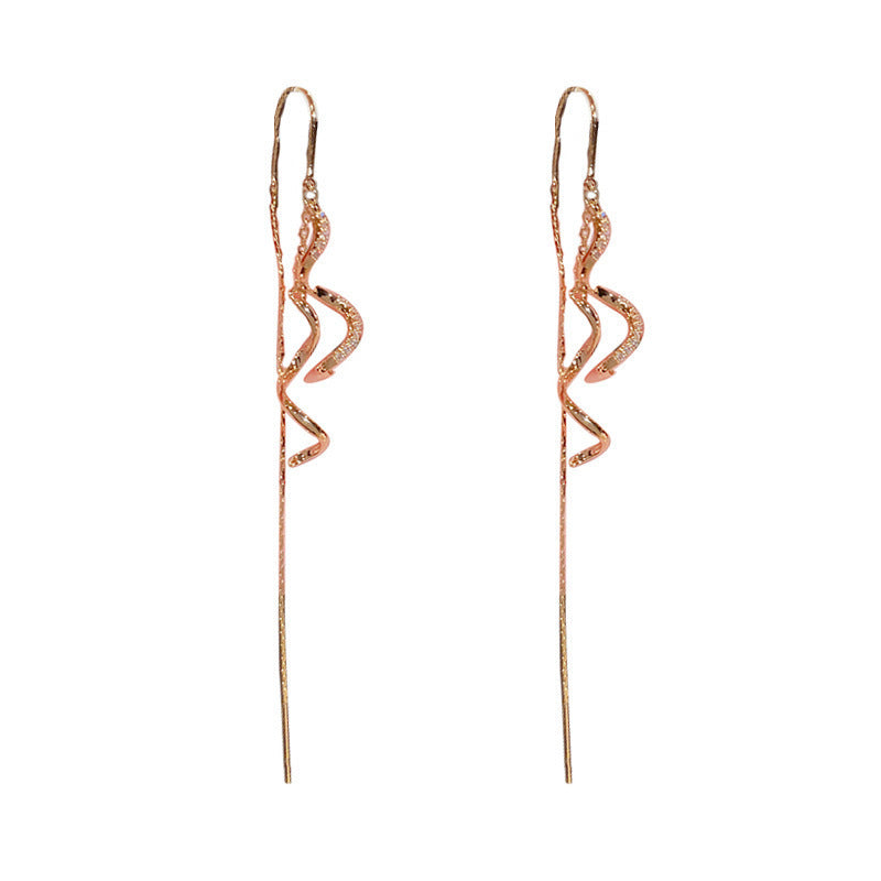 Pendientes espirales elegantes con diamante y flecos