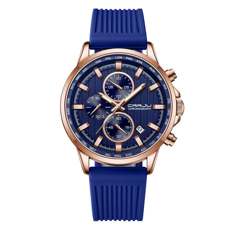 Nieuwe heren siliconen band six-pins stalen band business casual horloge