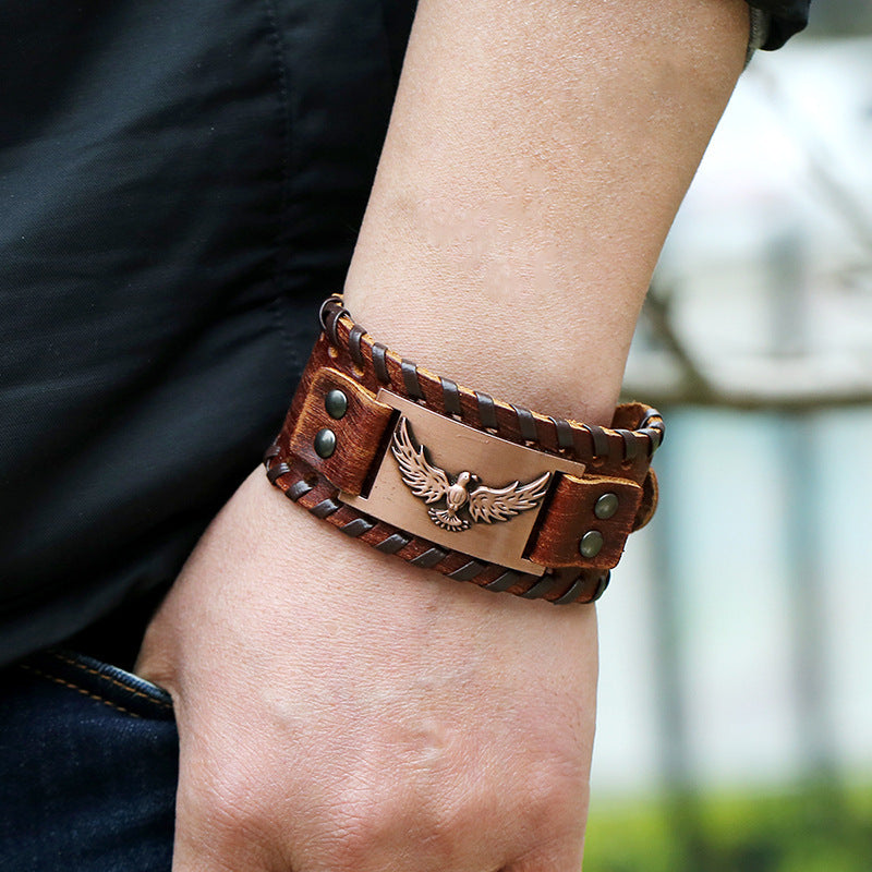 Vintage Weave Nordic Viking Pirate Leather Bracelet