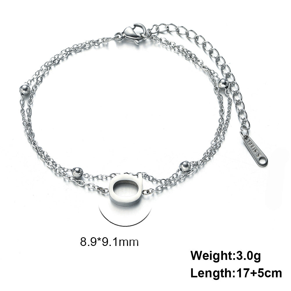 Cut Titanium Steel Double-layer Chain 26 Letters Pendant Bracelet