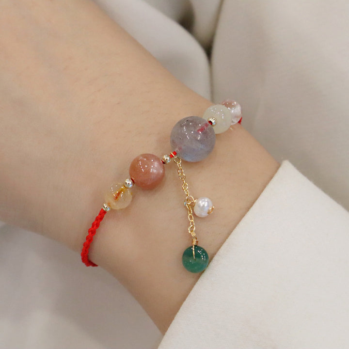 Duobao Lucky Bracelet Pols String Women's Natural Moonstone Hetian Jade
