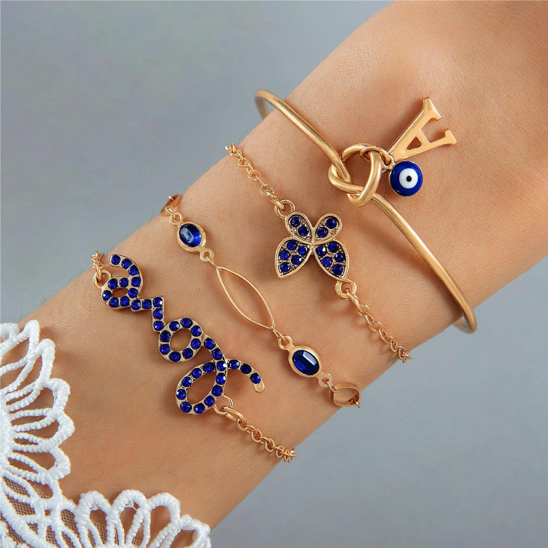 4 pezzi blu fiore amore farfalla bracciale set con design di strass di San Valentino