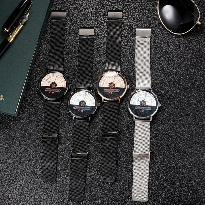 Fashion Quartz Kalender Legering Mesh Belt Men's Watch