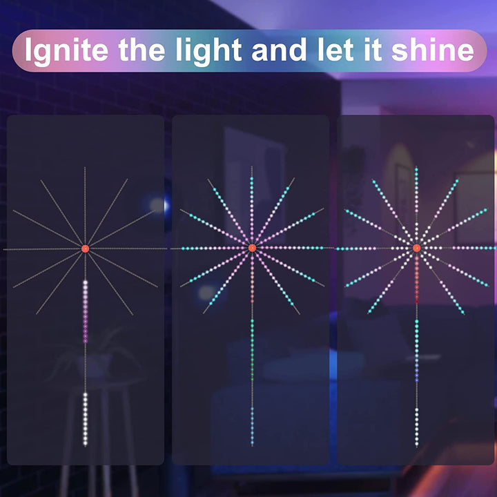 Vuurwerklichten led strip muziek geluid synchronisatie kleur veranderende afstandsbediening led vuurwerk licht voor kamerfeestje