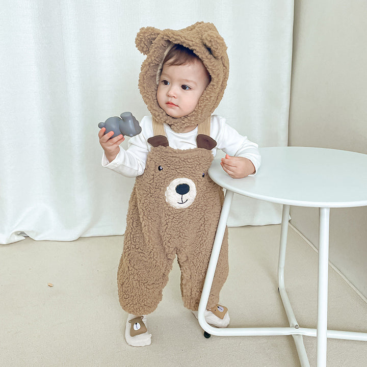 Baba jumpsuit őszi és téli, valamint bársonyos baba ruházat medve harisnyatartók