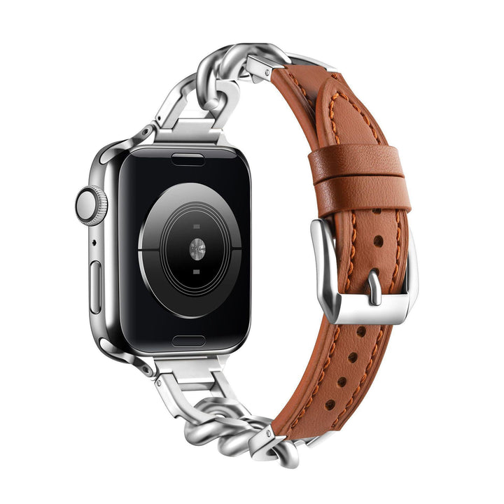 Stainless Steel Leather Single Row Denim Chain Iwatch Strap