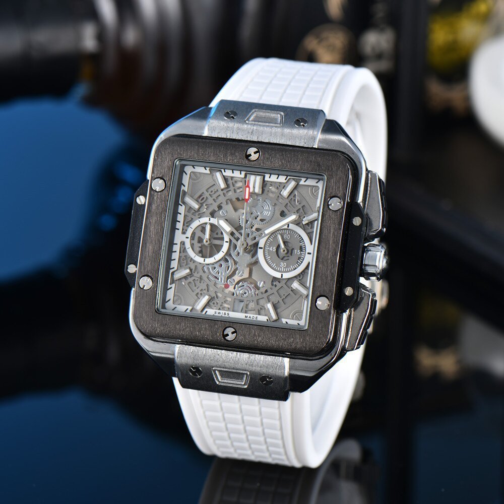 Square Hollow Quartz Watch wielokolorowy silikonowy mężczyźni