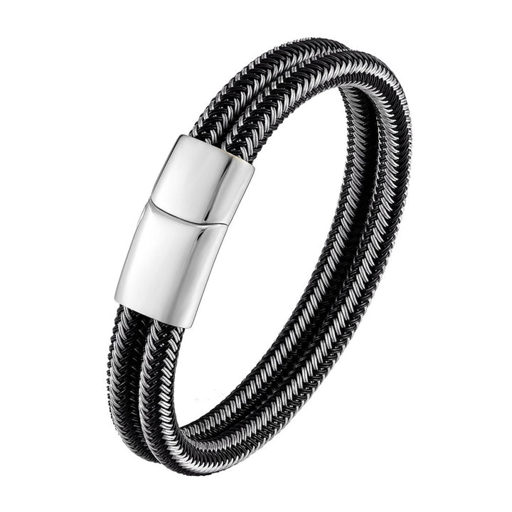 Men's Steel Wire Woven Stainless Steel Double Loop Bracelet