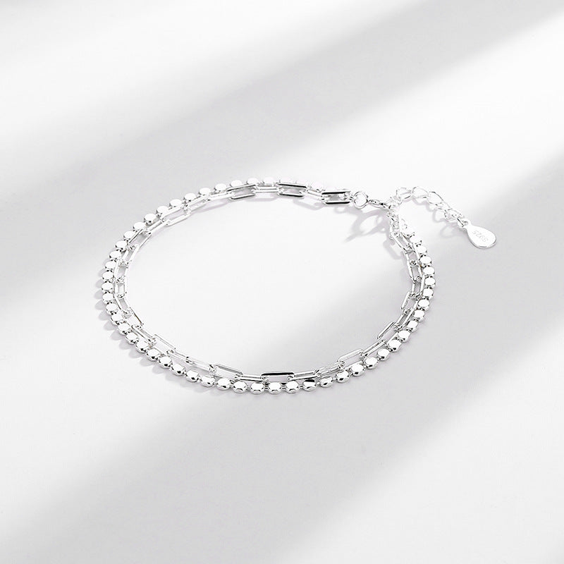 Damen -Sterling -Silber -Stapel -Doppelschicht -glänzendes Armband