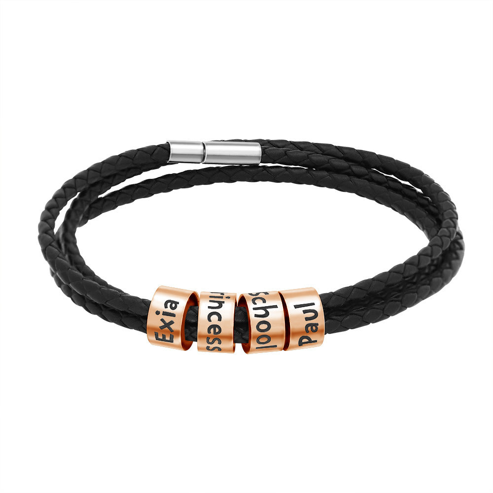 Bracelet de corde en cuir noir pour hommes