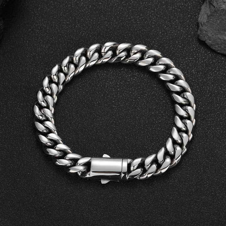 Spring Fastener Stainless Steel Bracelet Hip Hop Cuban Link Chain Men