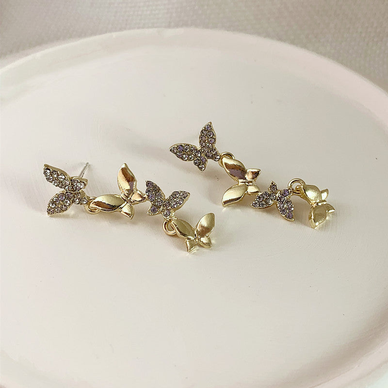 Kvinners temperament Koreanske sommerfugl øreringer med diamanter